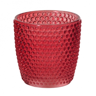 Teelichtglas, konisch, Punkte in Rot, 75 mm