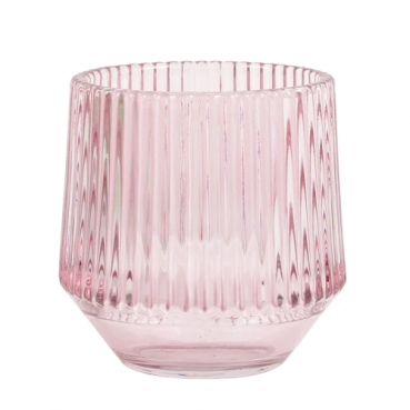 Glas Windlicht Vintage, konisch, gestreift in Hellrosa, 80 mm