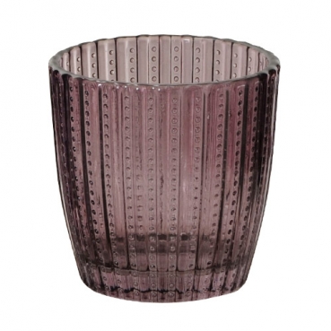 Teelichtglas, konisch, Streifen & Punkte in Aubergine, 75 mm