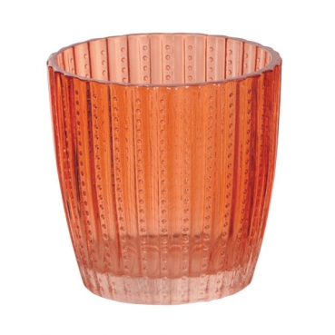 Teelichtglas, konisch, Streifen & Punkte in Orange, 75 mm