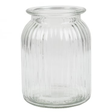 Glas Windlicht, Vase, Längsstreifen, klar, 14,5 cm