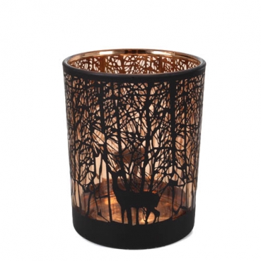 Glas Windlicht Wald in Schwarz/Kupfer, 12,5 cm