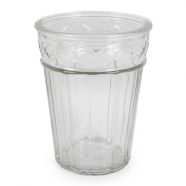 Glas Windlicht Vintage für Kerzen und Blumen, Wellenbordüre, 13 cm