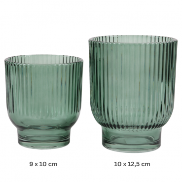 Glas Windlichter Dex mit Streifen in Eukalyptus, 10 und 12,5 cm.