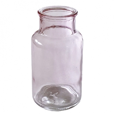 Glas Flaschen Vase, große Öffnung in Hellrosa, 13 cm
