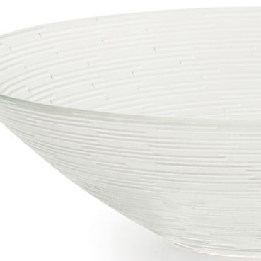 Glasschale, Dekoschale, rund mit Rillenmuster, klar, 25,5 cm Nahaufnahme von der Glasschale, Dekoschale, rund mit Rillenmuster, klar, 25,5 cm.