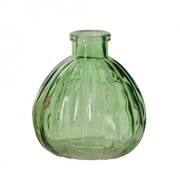 Kleines Glas Väschen, rund mit Streifen in Grün, 90 mm