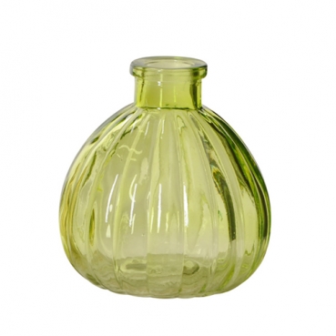 Kleines Glas Väschen, rund mit Streifen in Hellgrün, 90 mm