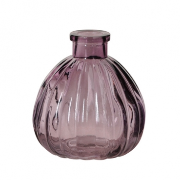 Kleines Glas Väschen, rund mit Streifen in Aubergine, 90 mm
