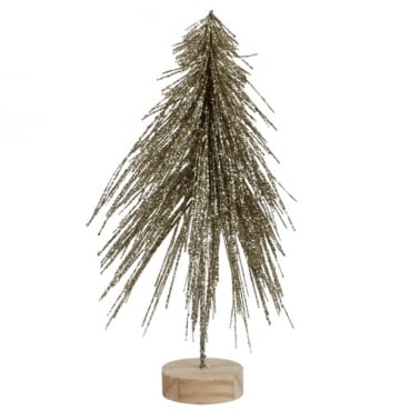 Deko Glitzer Tannenbaum mit Holzfuß, in Gold, 24,5 cm