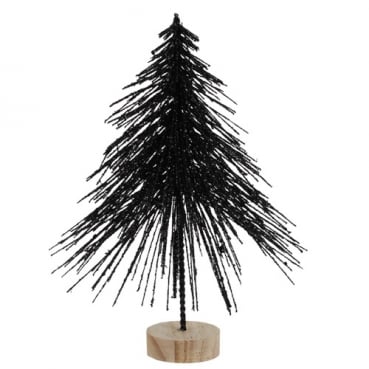 Deko Glitzer Tannenbaum mit Holzfuß, in Schwarz, 24,5 cm