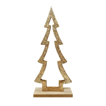 Holz Tannenbaum in Gold glitzernd, 25 cm