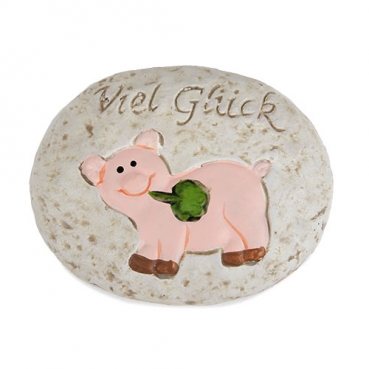 Gastgeschenk Glücksstein mit Schweinchen, 75 mm