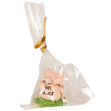 Silvester Glückbringer, Lustiges Glücksschweinchen liegend, Hufeisen, 42 mm