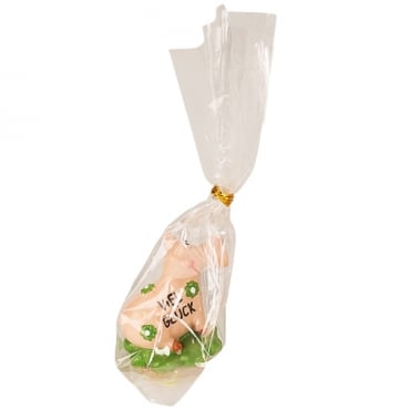 Silvester Glückbringer, Lustiges Glücksschweinchen sitzend, Kleeblätter, 40 mm