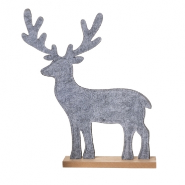 Großer Filz Hirsch auf Sockel, in Grau meliert, 39 cm