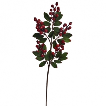 Großer Deko Beeren Zweig mit Blättern in Rot und grün, 59 cm