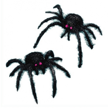 2 Halloween Deko Spinnen mit Haaren in Schwarz, 40 mm