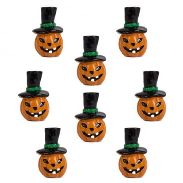 8 Halloween Kürbis Gesichter mit schwarzem Hut und Klebepunkt, 35 mm