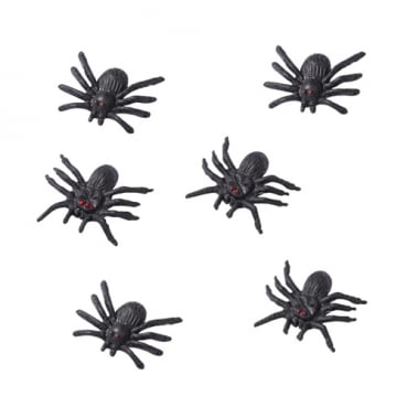 6 Halloween Streudeko Mini Spinnen in Schwarz, 20 mm