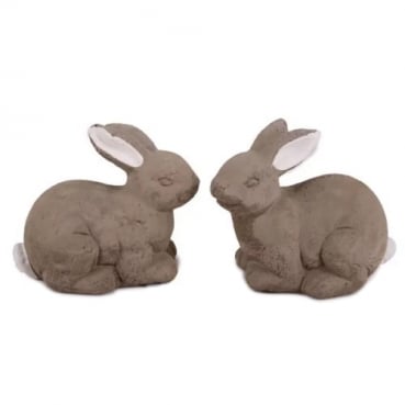 2er Set Beton Osterhäschen in Grau/Weiß, 10 cm