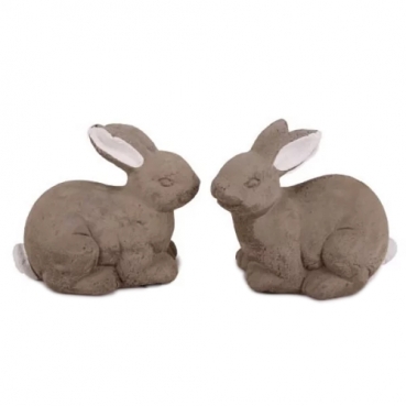 2er Set Beton Osterhäschen in Grau/Weiß, 10 cm