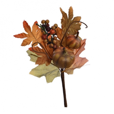 Herbst Pick mit Beeren, Kürbissen & Blättern, Orange/Grün, 15 cm