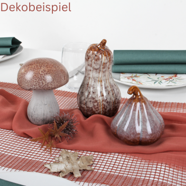 Steingut Kürbis, spitz in Beige/Braun glasiert, 15 cm Herbst Dekobeispiel mit dem Steingut Kürbis, spitz in Beige/Braun glasiert, 15 cm.