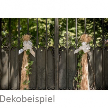 10 Ruckzuck-Schleifen, Autoschleifen, Hochzeit in Weiß, 17 cm Dekobeispiel Ruckzuck-Schleife, Autoschleife, Hochzeit in Weiß.