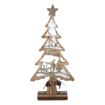 Holz Baum -Frohe Weihnachten- mit Rentier, 30 cm