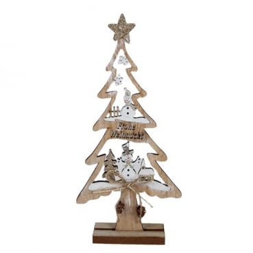Holz Baum -Frohe Weihnachten- mit Schneemann, 30 cm