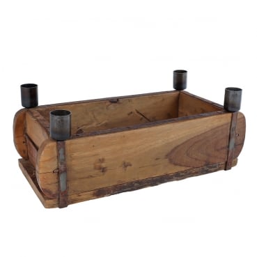 Holz Box Industrial-Rustikal Style mit 4 Metall Stabkerzenhaltern, 32 cm