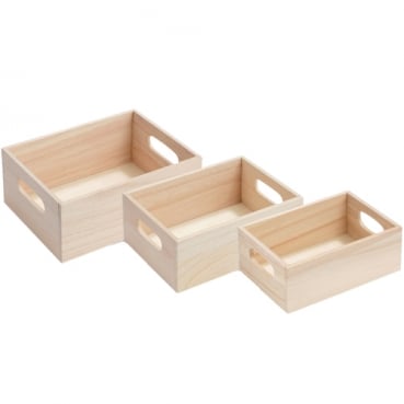 3er Set Holz Boxen, natur, 16 cm, 18 & 20 cm, für Serviettentechnik