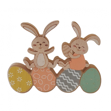 Holz Hasen auf Ostereiern, Peach Mix, 17,5 cm