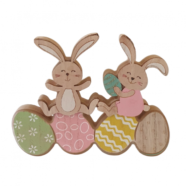Holz Hasen auf Ostereiern, Rosa Mix, 17,5 cm