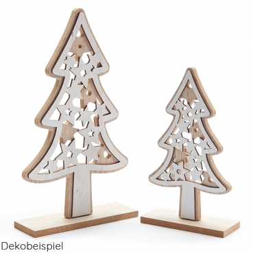 Holz Tannenbaum Weihnachten mit Sternverzierung in Hellbraun/Weiß, 27 cm Holz Tannenbaum Weihnachten mit Sternverzierung in Hellbraun/Weiß, 20 cm und 27 cm.