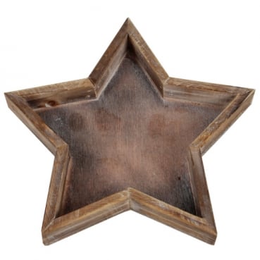 Großer Rustikaler Holz Stern Kerzenteller Weihnachten, in Braun geweißt, 22 cm