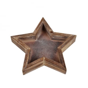 Kleiner Rustikaler Holz Stern Kerzenteller Weihnachten, in Braun geweißt, 15 cm