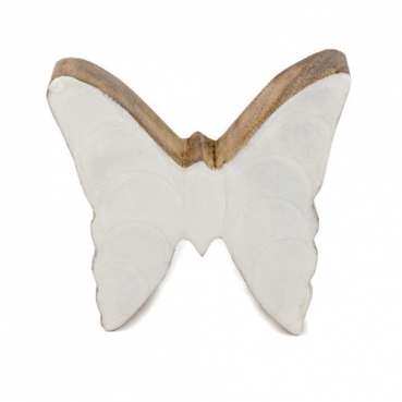 Kleiner Schmetterling aus Mangoholz, Glanz in Weiß, 80 mm