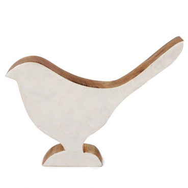 Vogel aus Mangoholz, Glanz in Weiß, 18 cm