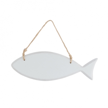 Holz Fisch, schmal, zum Aufhängen in Weiß, 18 cm