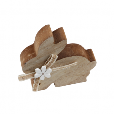 Kleiner Holz Hase in Hellbraun mit Schleife, 85 mm.