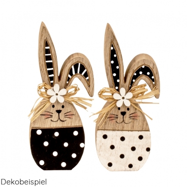 Kleiner Holz Osterhase in Weiß/Schwarz, 11 cm Kleine Holz Osterhasen in Weiß/Schwarz, 11 cm.