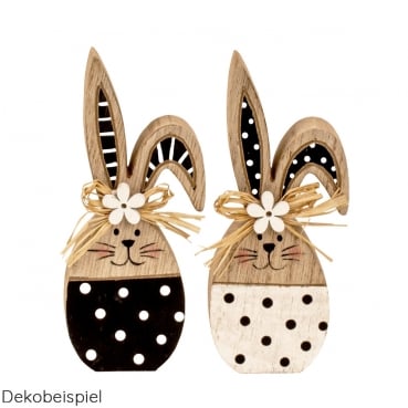 Kleiner Holz Osterhase in Schwarz/Weiß, 11 cm Kleine Holz Osterhasen in Weiß/Schwarz, 11 cm.