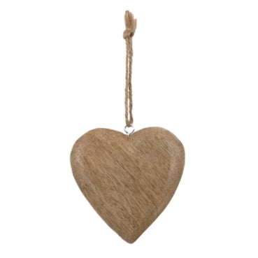 Herz aus Mangoholz zum Aufhängen in Braun, 10 cm