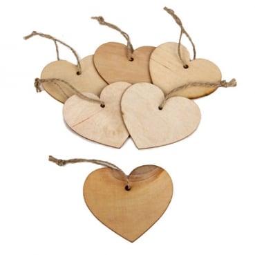 6 Holz Herzen als Tischkarte mit Sisalkordel natur, 60 mm