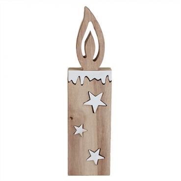 Holz Kerze im Winter Harmonie Design in Hellbraun/Weiß, 22 cm