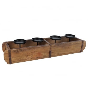Holz Box Industrial-Rustikal Style, Adventsgestell, mit 4 Metall Kerzenhaltern, 58 cm