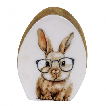 Holz Osterei mit niedlichem Hasenbild, 14,5 cm