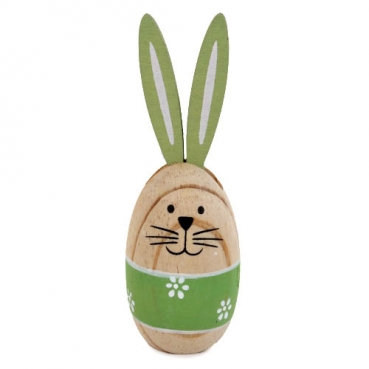 Holz Osterei Hase in Hellbraun/Grün, 12 cm